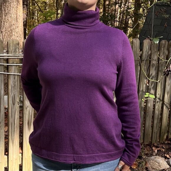J.Jill Women’s Purple Cotton Blend Turtle Neck Pullover  Size Large - Picture 1 of 9